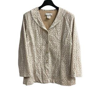 Vintage Allison Woods Blazer Womens‎ 24W White Lace Lined Jacket Cottagecore